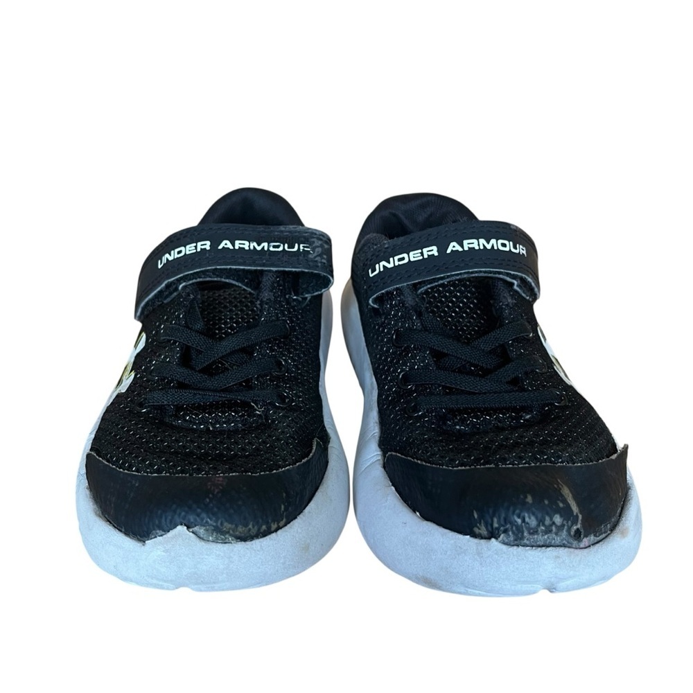 🌼 5/$20 Under Armour Boys Black Yellow Sneakers Size 12K Lightweight Running - Picture 3 of 10